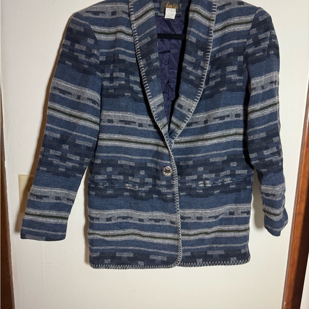 David Paul vintage Blue Gray Blazer Southwestern Pattern Cotton blend